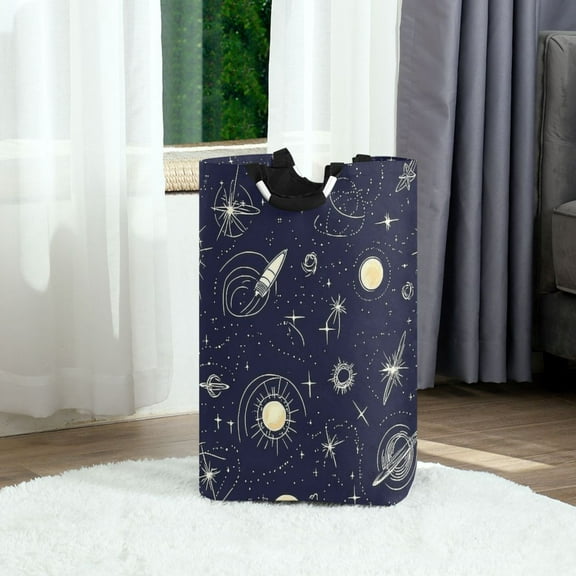 Space Themed Pattern Foldable Laundry Hamper 12.6x11x22.7in with Handles for Bathroom Bedroom Storage