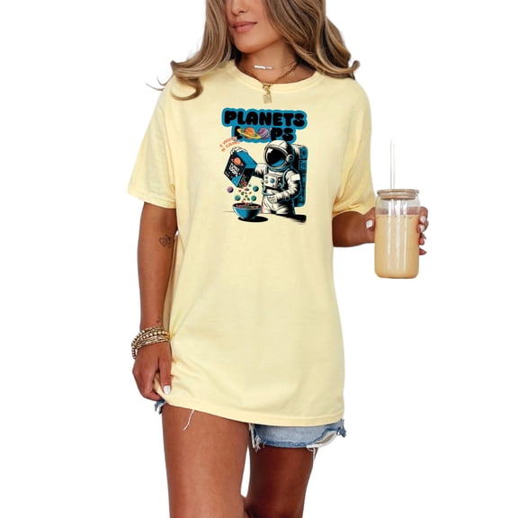 Space Themed Planets Loops Astronaut T-Shirt, Funny Breakfast Cereal Graphic Tee, Outer Space Enthusiast Gift, Unique Space Lover Shirt, Butter Comfort Colors T-Shirt, Small