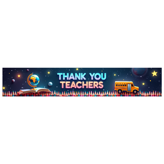 Space Themed Thank You Teachers Banner Backdrop Background Party Decors for School Events Teacher Appreciation Day Classroom Celebrations Photography Props