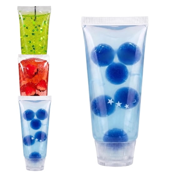 Space-Themed Toothpaste Tube Squishy Toy, Clear Blue Gel with Floating Planet Beads, Calming Stress Relief Fidget, Portable Sensory Toy for Anxiety Relief, for All Ages