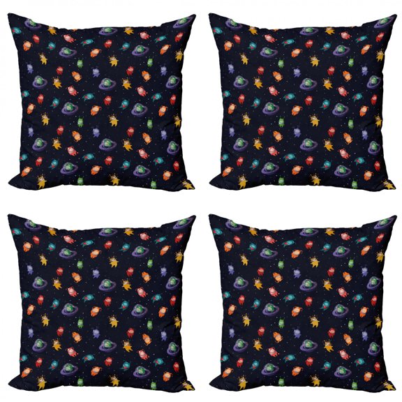 Ambesonne Space Throw Pillow Cover 4 Pack, Aliens in Love Happy, 18", Multicolor