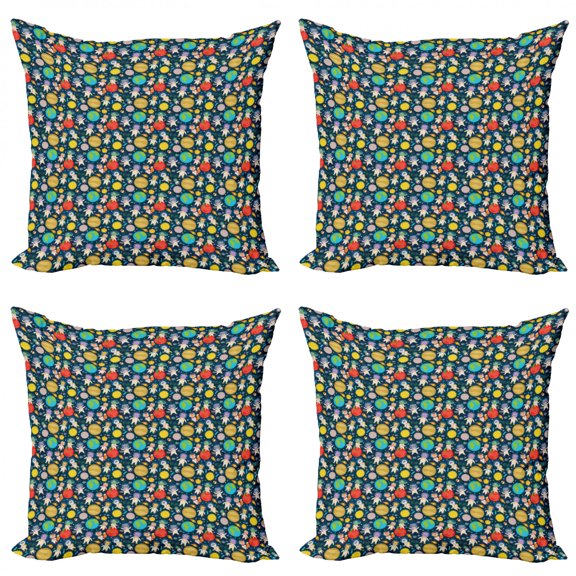 Ambesonne Space Throw Pillow Cover 4 Pack, Funny Astronauts Floating, 16", Multicolor