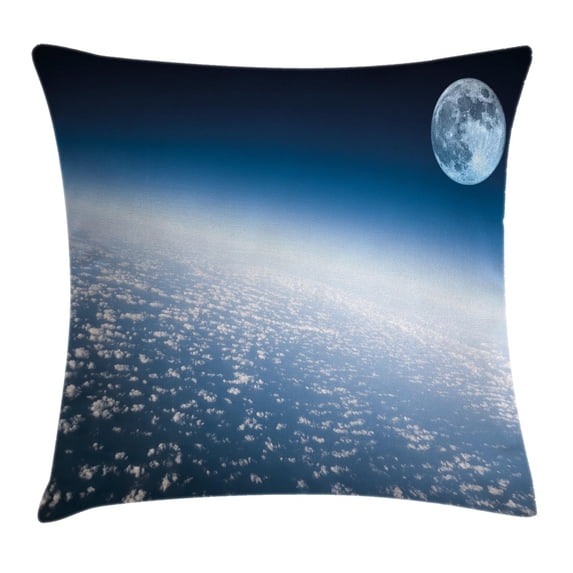 Space Throw Pillow Cushion Cover, Aerial Atmosphere View of the Planet Earth with Moon Satellite World Horizon Picture, Decorative Square Accent Pillow Case, 18 X 18 Inches, Light Blue, by Ambesonne