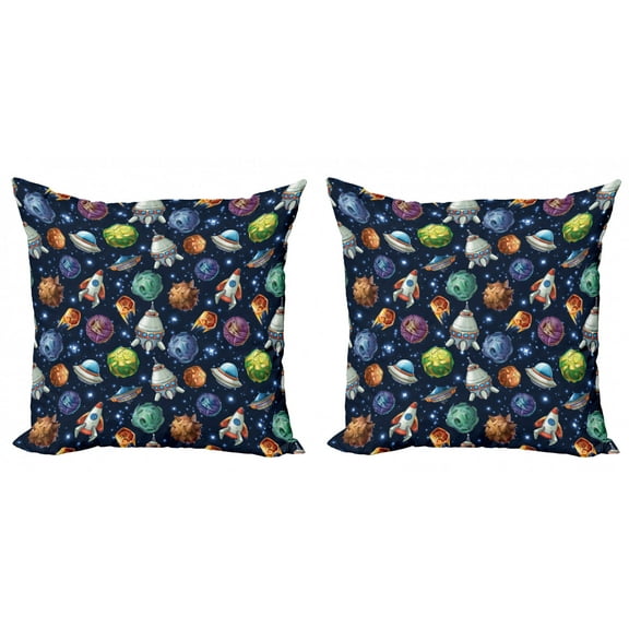 Ambesonne Space Throw Pillow Cover 2 Pack, Futuristic Science Ufo, 20", Multicolor