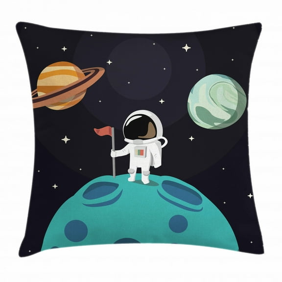 Space Throw Pillow Cushion Cover, Planets Earth Mercury Galaxy Neptune Pluto Jupiter Amazing Adventure Futuristic Print, Decorative Square Accent Pillow Case, 24 X 24 Inches, Multicolor, by Ambesonne
