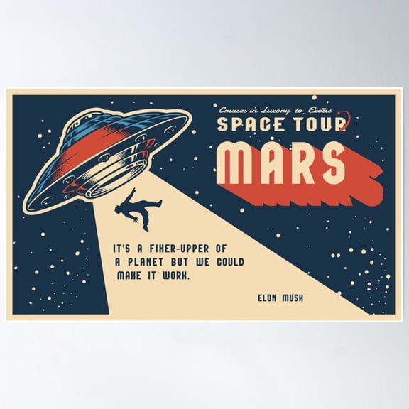 Space Tour Mars Vintage Space Exploration Poster Wall Art, Modern Wall Decor For Living Room Bedroom, 8x12 UNFRAMED