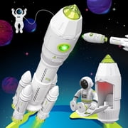 Space Toys for Kids 3-5 6 7 8 Years Old - Space Adventurer Rocket Ship Shuttle Model with Astronaut and Smoke Effect, Lights and Sounds, Outer Space Exploration Playset, Spaceship Toy for Boys Gifts