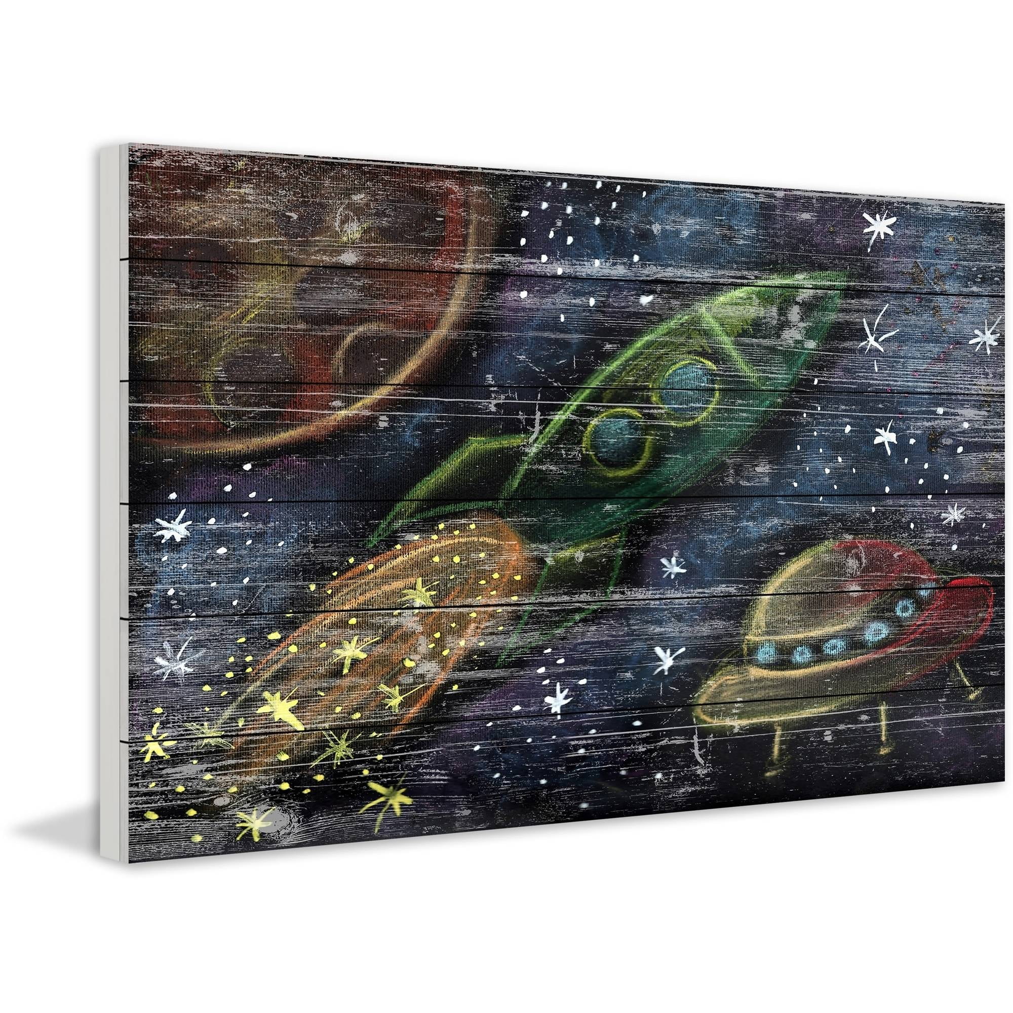 Space Travel II Painting Print on White Wood
