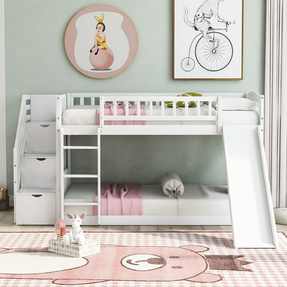 Space Twin Over Bunk Bed With Slide And Storage - Elegant Design Space Maximizing Book