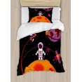 thumbnail image 1 of Space Twin Size Duvet Cover Set, Astronaut on the Moon and Rocket Satellites on Orbit Fun Journey Universe Cartoon, Decorative 2 Piece Bedding Set with 1 Pillow Sham, Multicolor, by Ambesonne, 1 of 3