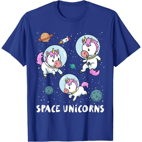 Space Unicorns Funny Astronaut Planet Travel Unisex T-Shirt for Men Women Kids Toddler,Royal Blue Color,Size L