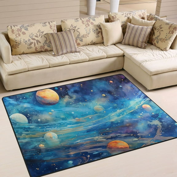 Space Universe Area Rugs Soft Non-Slip Floor Mats Large Nursery Carpets Doormat for Living Room Bedroom Hotel Decor 63"x48"