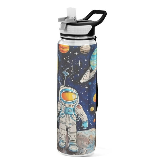 Space Universe Astronaut 32oz Water Bottles with Straw Tritan Leakproof Sports Bottle BPA Free Clear for Fitness Gym Swimming Cycling