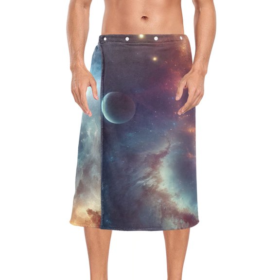 Space Universe Bath Towel Wrap for Man Adjustable Shower Wrap Button Closure Body Towel for Sauna Gym