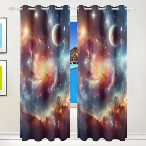 Space Universe Black Out Curtains 84 Inch Length for Bedroom Living Room Windows 2 Panels Set