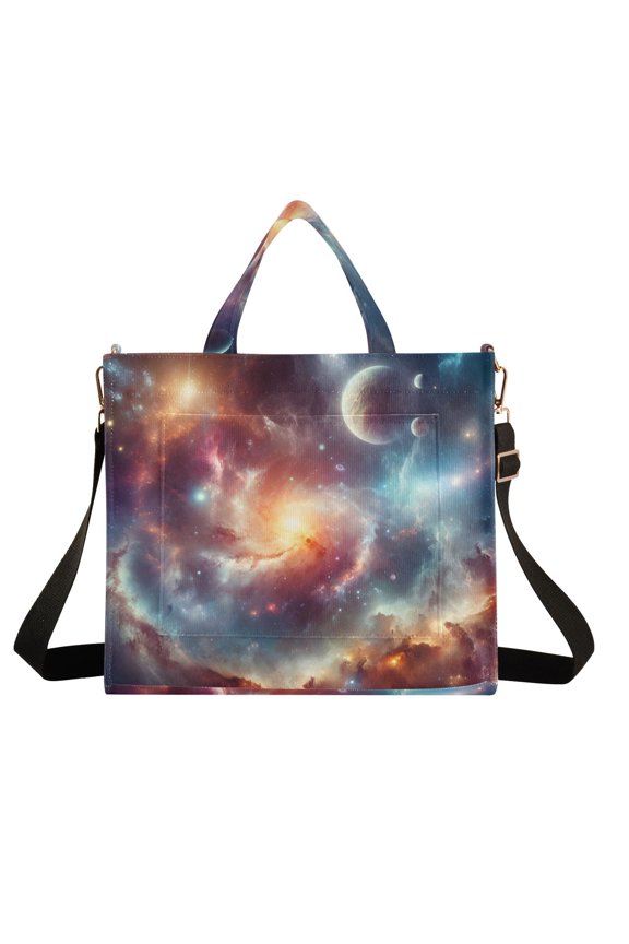 Space Universe Corduroy Tote Bag Handbag Large Messenger Bag Shoulder Crossbody Zipper Bag Purse