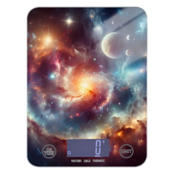 Space Universe Food Scale Digital Kitchen Scale Waterproof Tempered Glass Tare Function 11 lb for Baking Cooking Meal Prep