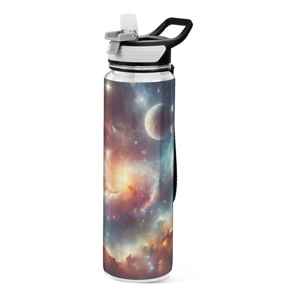 Space Universe Galaxy Sports Water Bottle with Straws 32 Oz Tritan Clear Bottles BPA Free Leakproof Cup for Outdoor School Gym Fitness