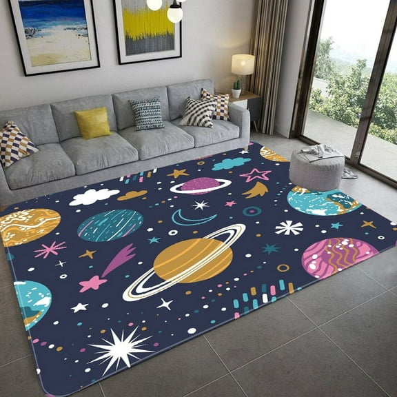 Space Universe Planet Floor Mat Living Room Large Area Rug Kids Bedroom Carpet for Childre