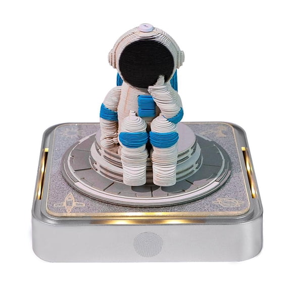 Space Walker English Calendar with LED Light, 3D Astronaut Figurine Desk Decor, Futuristic Sci-Fi Design for Home Office or Gift Animated Illuminated Daily Countdown