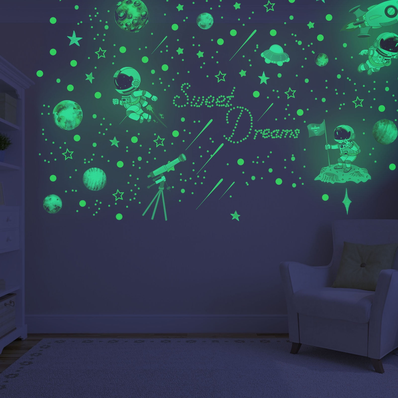 Space Wall Decal 1 Set Space Theme Wall Decal Glow in The Dark Wall