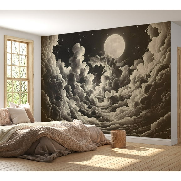 Space Wallpaper Wall Mural - Moon and Stars at Night