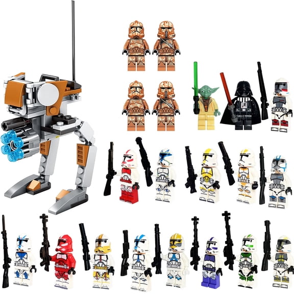 Space Wars Minifigures(21Pack)Building Blocks Battle Droids Attack Troop Carrier Building Kits Action Figures with Weapons Set Clone Commando