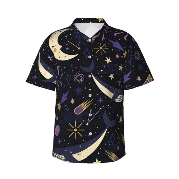 Space Whale Men'S 3d Print Casual Button Down Shirts, Novelty Hawaiian Short Sleeves S