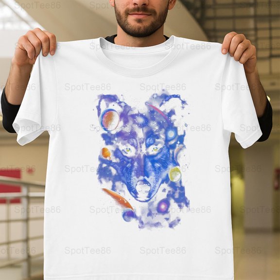 Space Wolf Galaxy Cosmic Animal Retro Vintage Aesthetic Graphic G258 Unisex T-Shirt, Up to Size 5XL