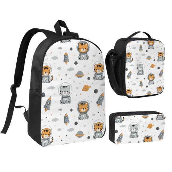 Space adventure theme Backpack Set,3PCS Backpack Set with Insulated Lunch Bag and Pencil Pouch,Travel Backpack,Large Capacity Daypack,Utility Organizer Set for Daily Use Travel