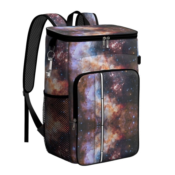 Space and Galaxy Adventure Cooler Backpack, Insulated Leakproof Lunch Bag with Nebula, Rocket, and Star Constellation Designs for Sci-Fi Enthusiasts