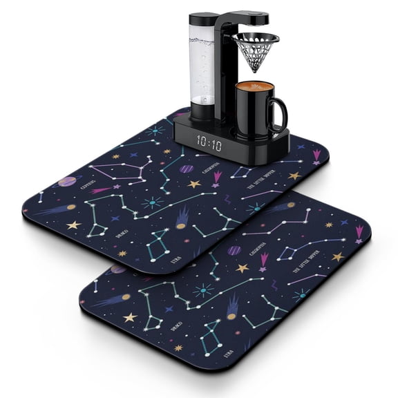 Space and Galaxy Aesthetic Coffee Mat 2-Pack - Absorbent Non-Slip Mat for Countertop, Starry Night Sky Design