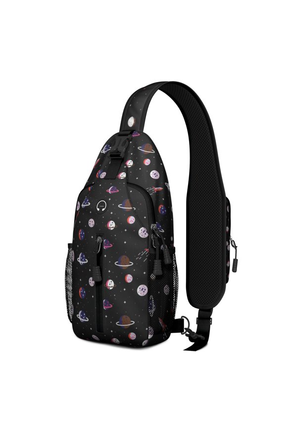 Space and Galaxy Aesthetic Sling Backpack, Celestial Moon Star Crossbody Daypack, Sci-Fi Lovers Travel Bag