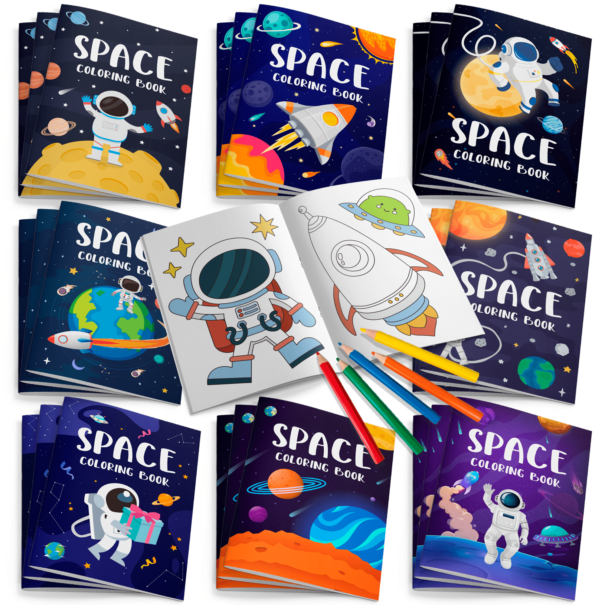 Space coloring book, space party happy coloring book and space birthday party coloring book for ...