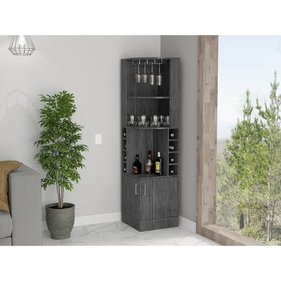 Space - efficient Corner Design / For Primary Living Space / Store 8 Bottles & 12 Wine Glasses