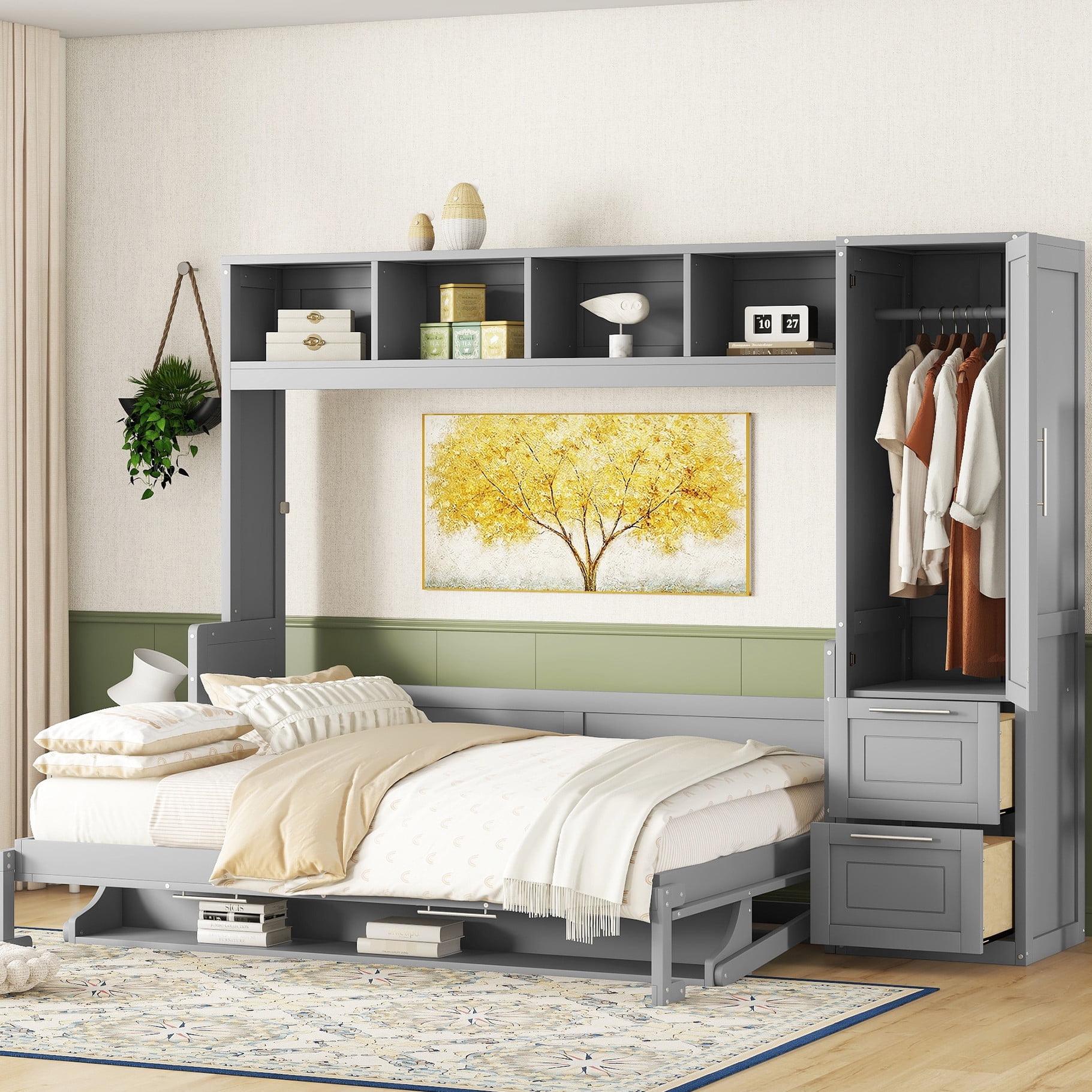 Space - efficient Queen Gray Wall Bed with Storage | Make Rooms More ...