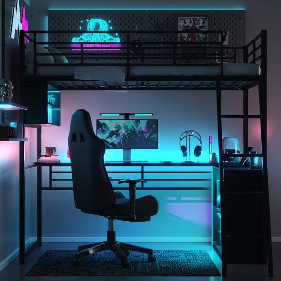 Space-efficient Twin Metal Loft Bed - Maximize Small Room Space with Desk and Shelves