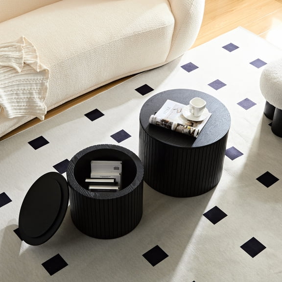 Space - efficient black MDF nested table set / Can be used as footstool