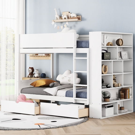 Space - efficient for sleepover guests - Twin over twin bunk bed for hosting