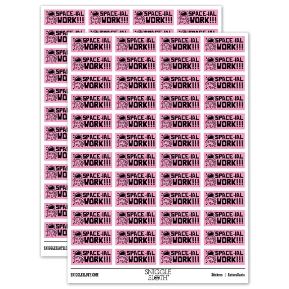 Space-ial Special Work Astronaut Teacher Student School Sticker Set - Light Pink - Gloss Finish - 1.25" Mini