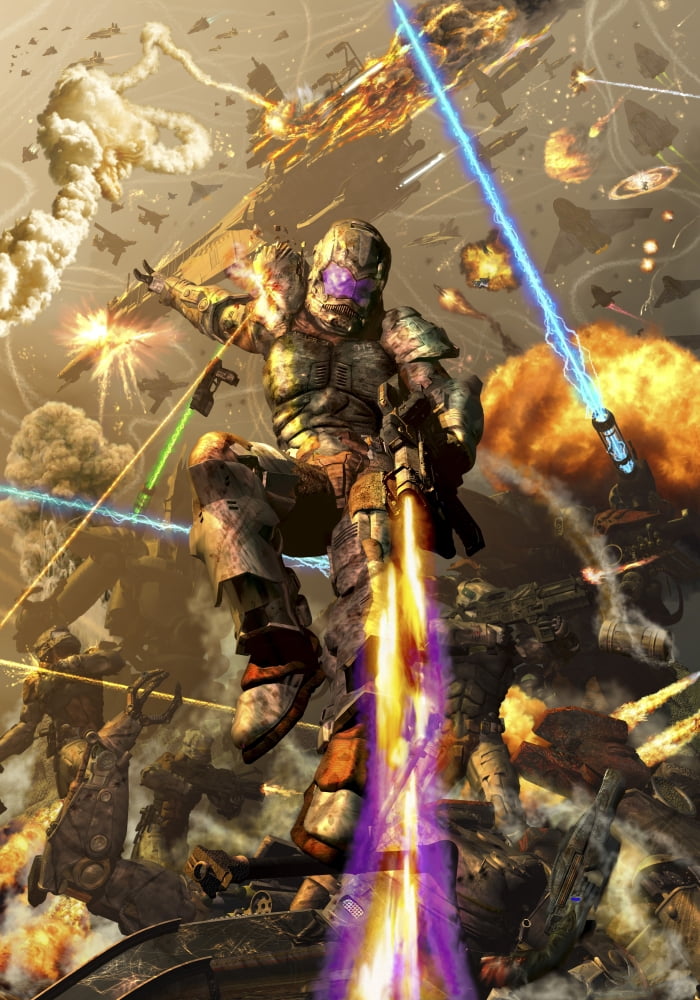 Space marine fighting a chaotic battle on Mars Canvas Art - Kurt MillerStocktrek Images (24 x 34)