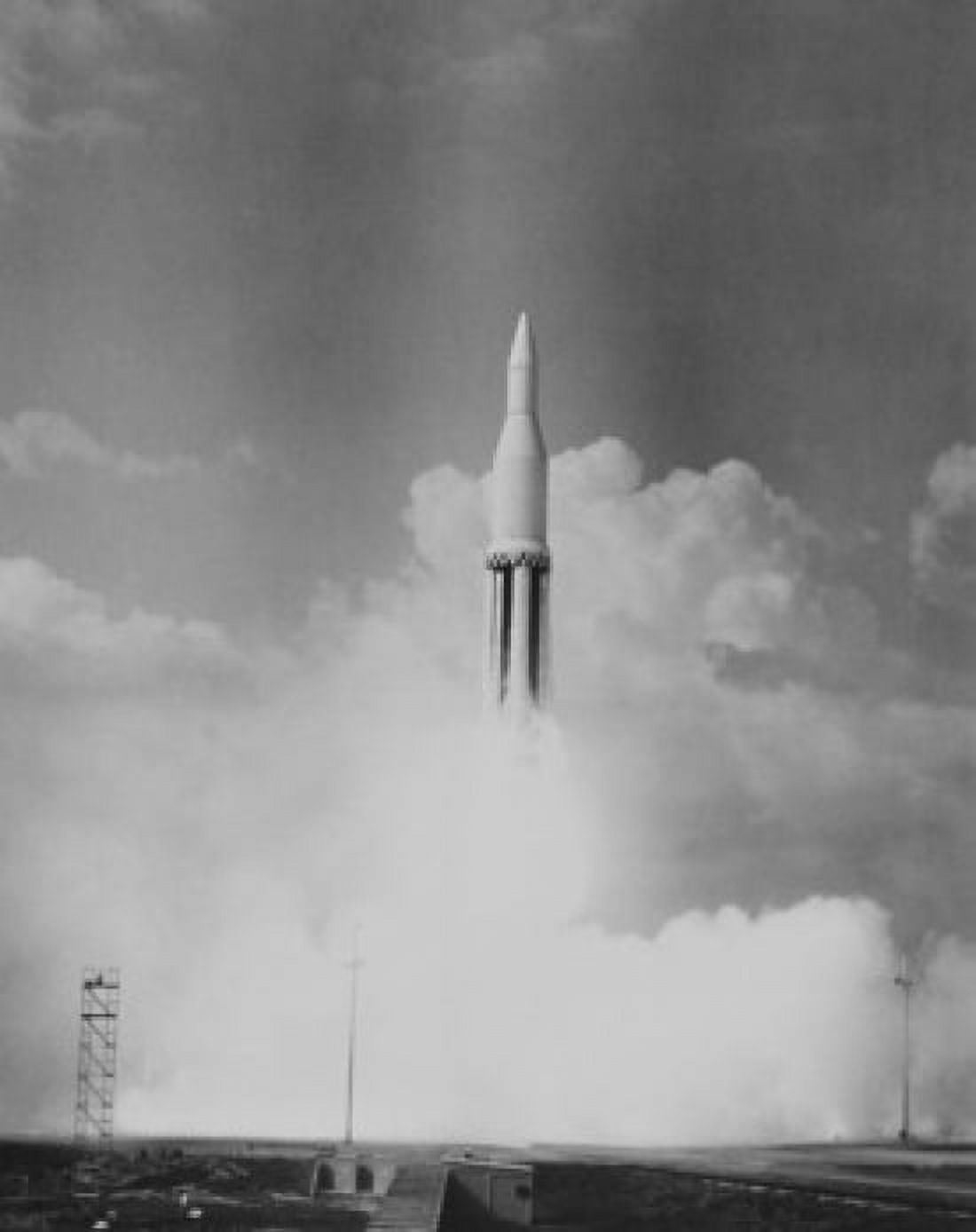 Space rocket taking off from launch pad Canvas Art - (18 x 24)