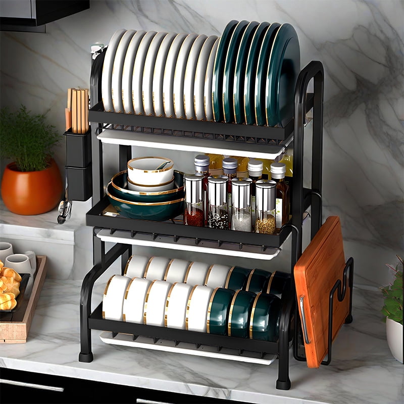 Space-saving 3 level kitchen dish rack with drain board- The perfect ...