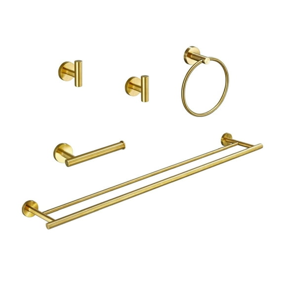 Space-saving 5-Piece Bathroom Towel Rack Set, Wall-Mounted, Durable Stainless Steel, Hidden Screw Design,Brushed Gold