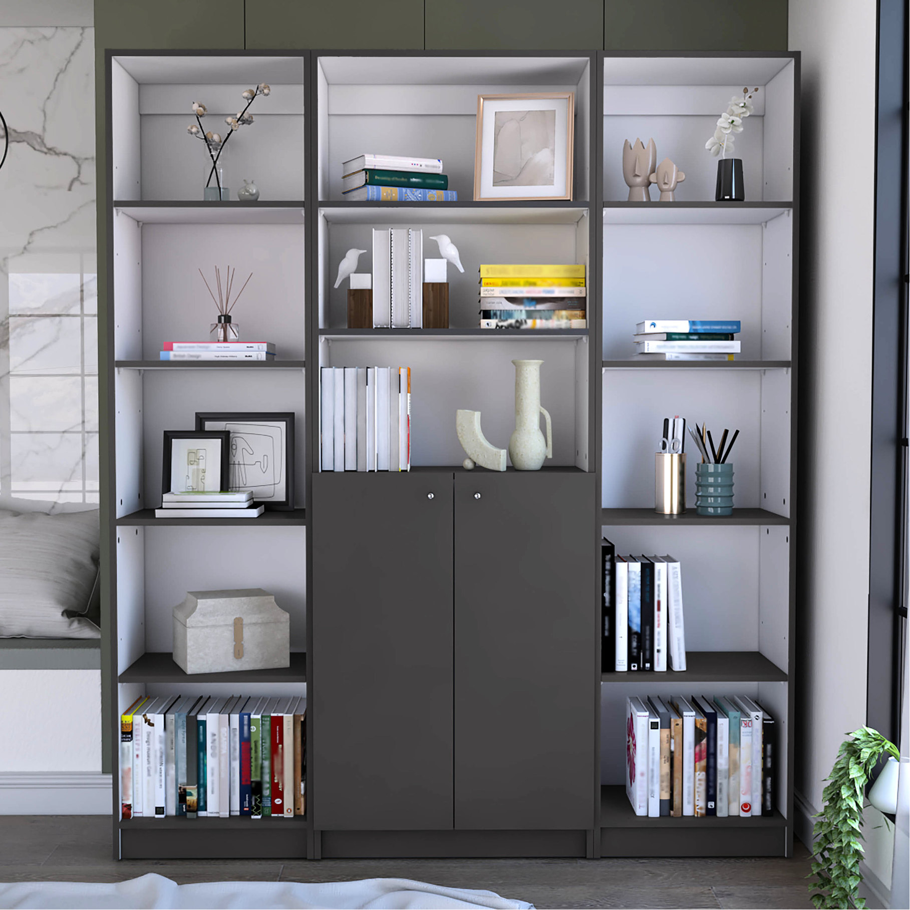 Space - saving Bookcase & Secure Compartment - Compact Room Storage and ...