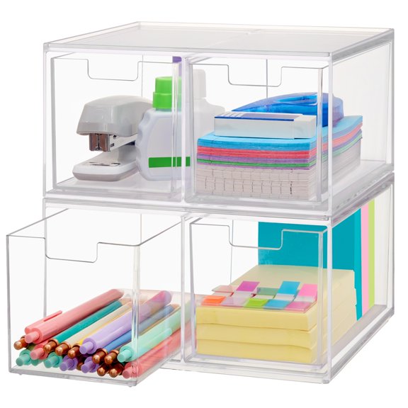 Space-saving Clear Drawer Organizer (4 Tall Drawers) Sort Office  Kitchen Beauty Supplies Makeup Pens Stationary Made In