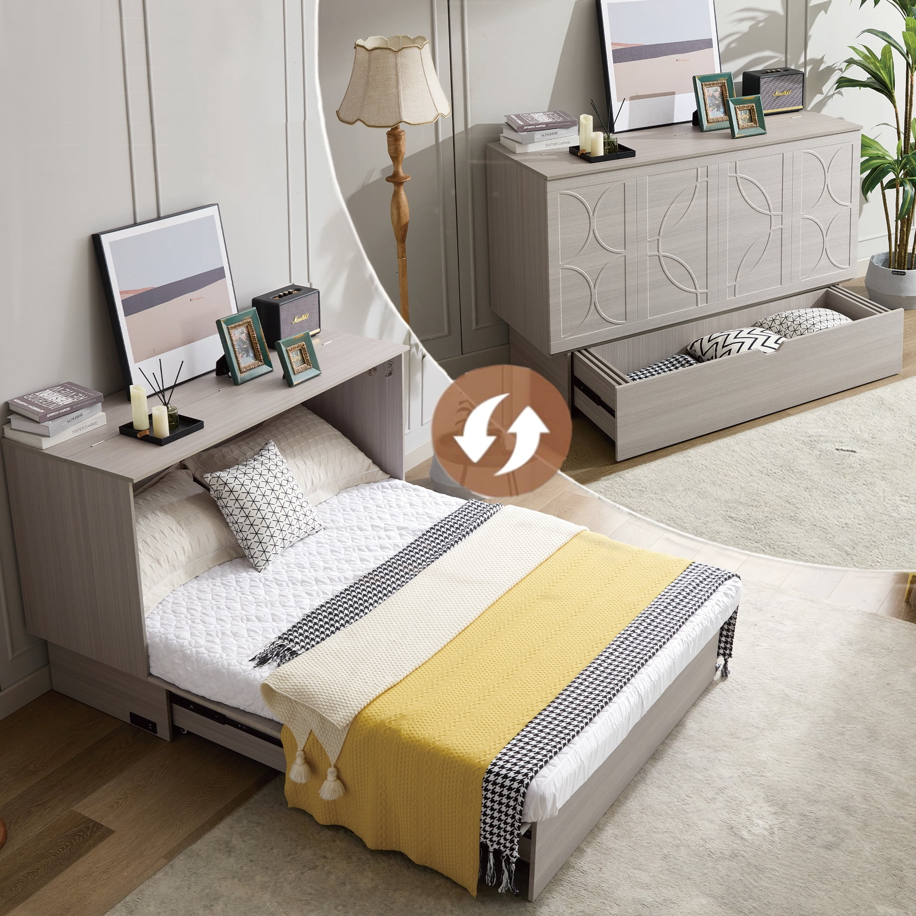 Space-saving Folding Bed, Gray, With Storage Bin & Charging Adapter ...