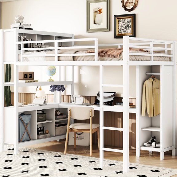 Space-saving Metal Loft Bed | Designed for Small Rooms, with Storage Shelves and Compartments