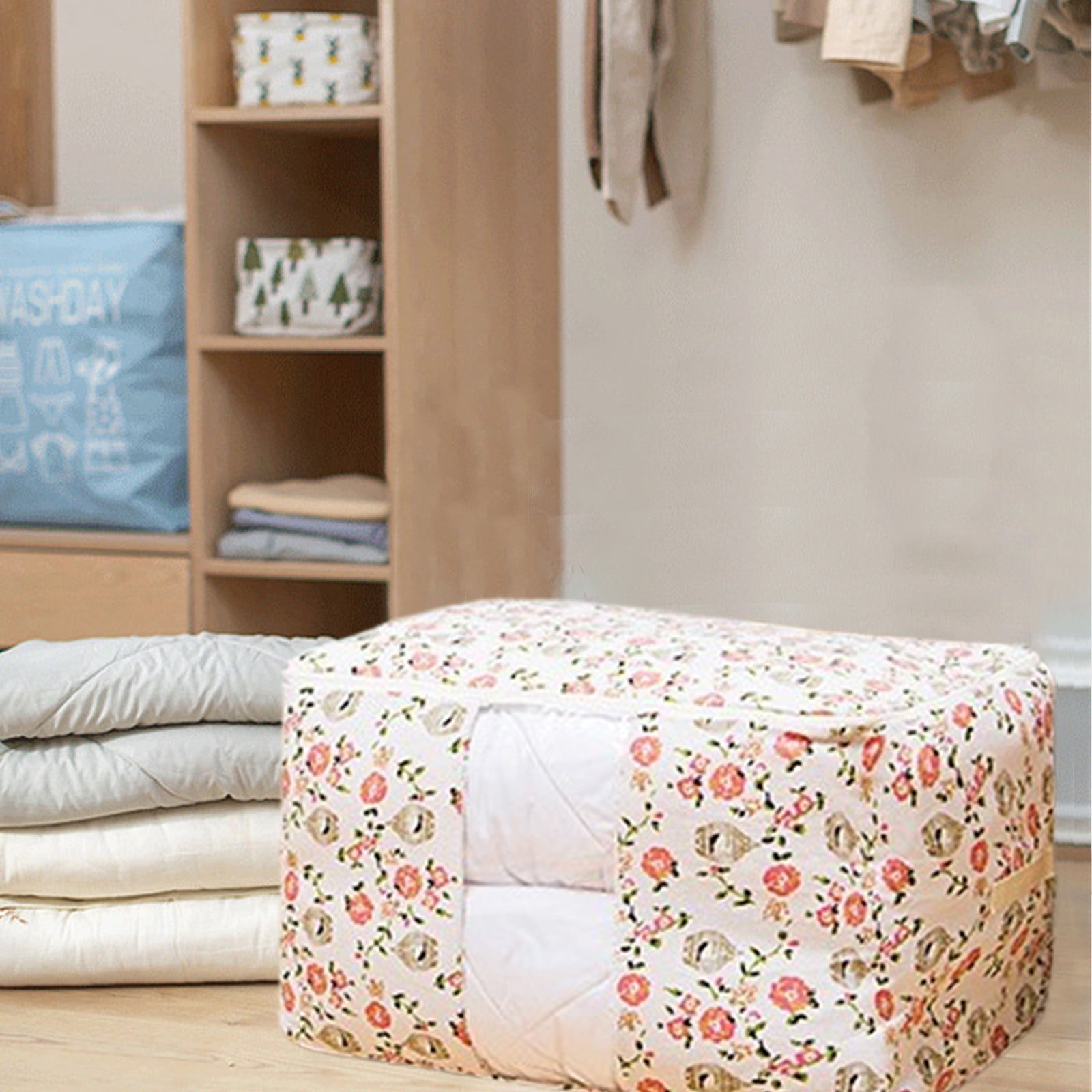 Spacesaving Storage Tote Bag Zipper Visible Storage Bag， Under Beds Storage Container, Flat