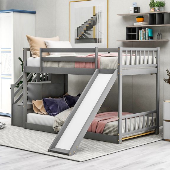 Space-saving Twin Bunk Bed with Slide / Ideal for Small Spaces and Extra Fun